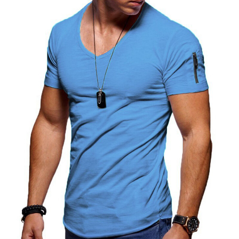 Mens Slim Fit Muscle T Shirt Tops Summer Casual V Neck Short Sleeve Blouse Tee gallery