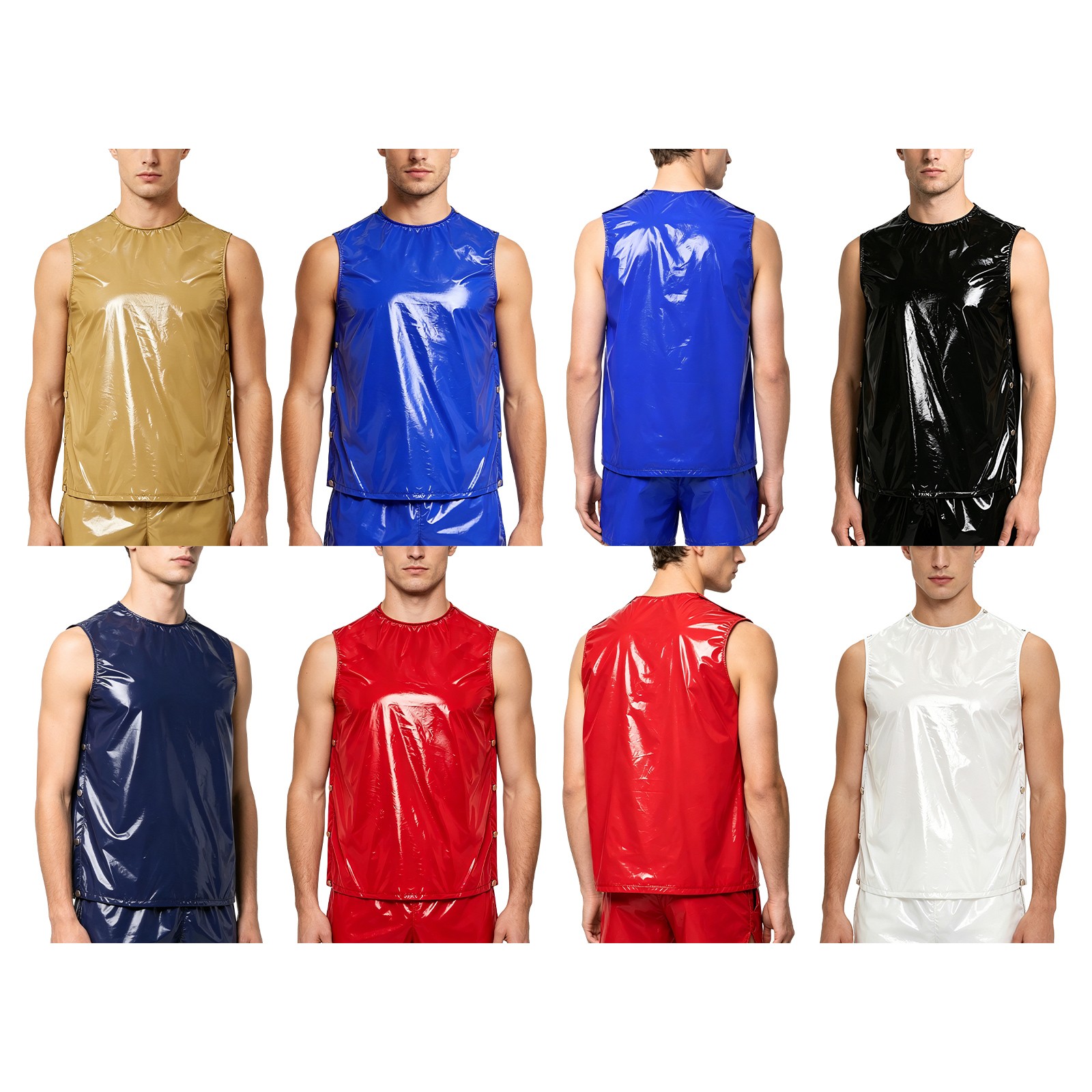 Men Vinyl Waterproof Tops Sleeveless T-shirt with Press Buttons Workout Sports gallery