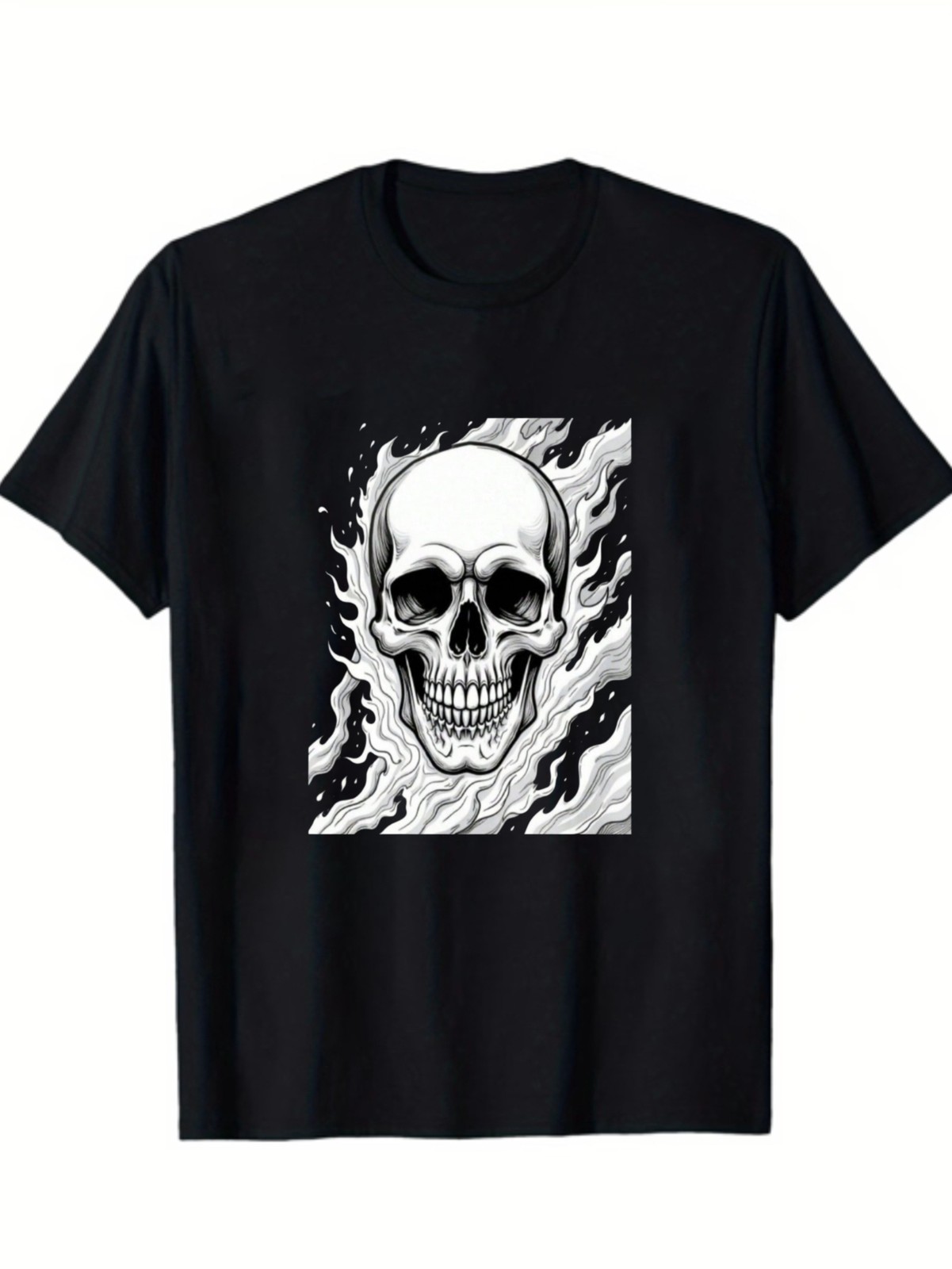 Men's Gothic White Skull and Flame T-shirt Short Sleeve gallery
