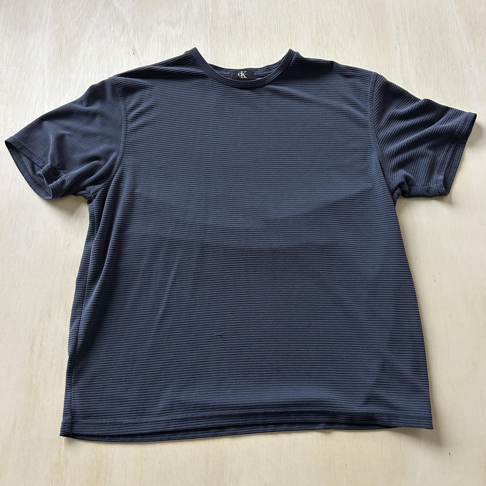 Calvin Klein Shirt Mens XL Blue Textured Striped Modal Blend Casual Tee T-Shirt gallery