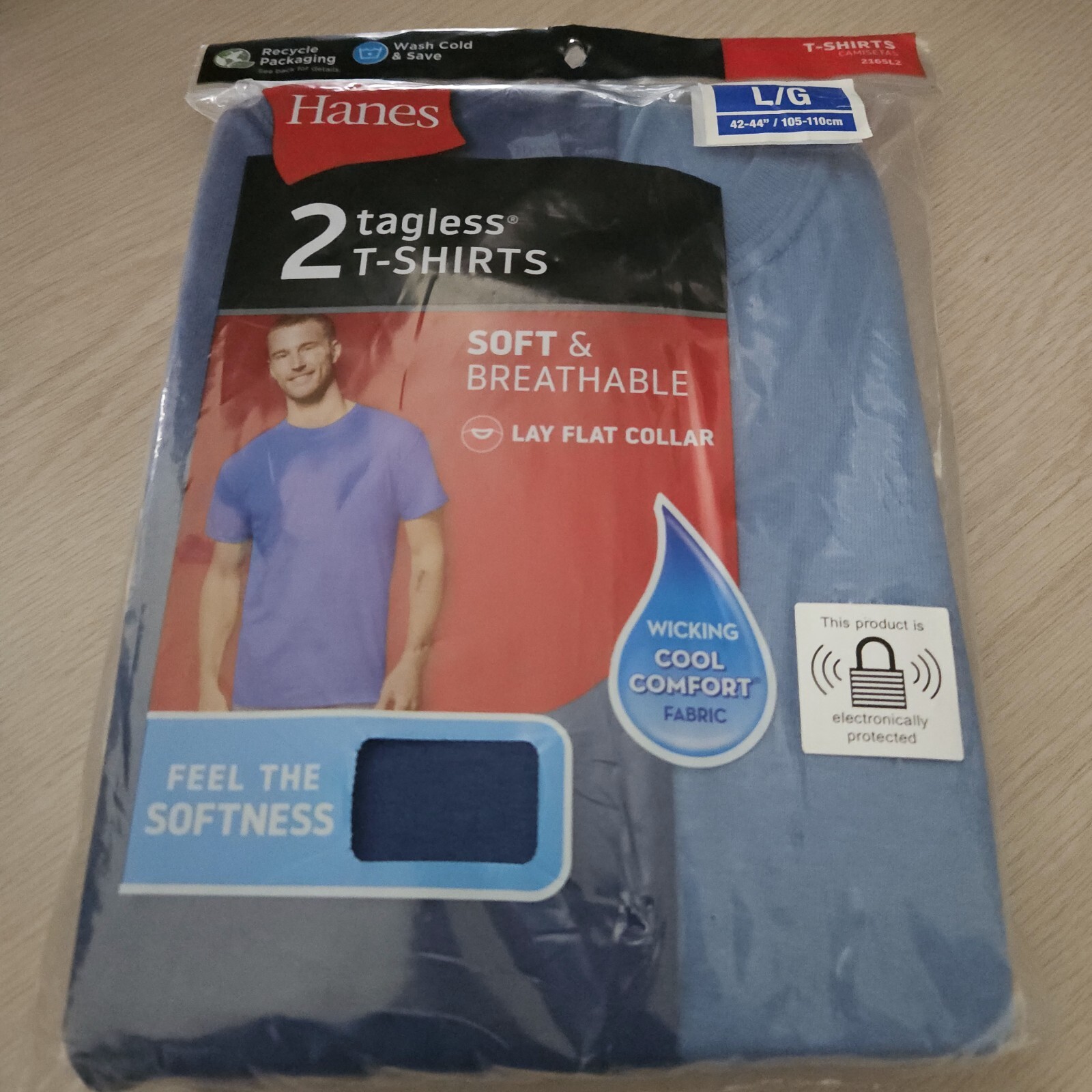 2 Pack LARGE Blue Mens Hanes Tagless T-Shirts Soft & Breathable Wicking Fabric gallery