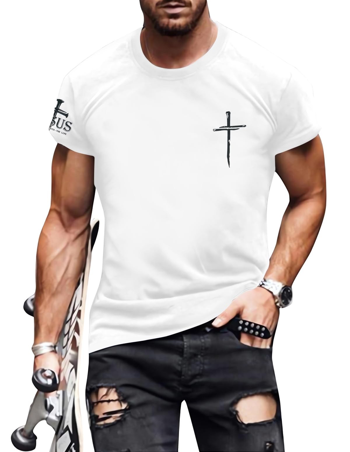 Christian Shirts for Men Oversized Jesus Shirt Faith Cross Graphic Tees God