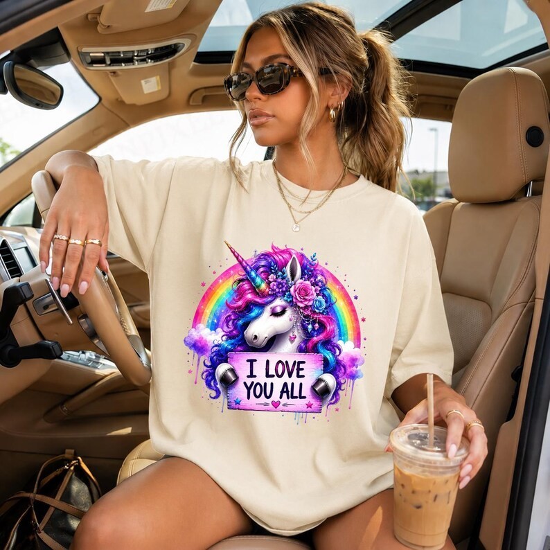 Rainbow Unicorn Graphic Tee, Colorful Fantasy Floral Shirt gallery