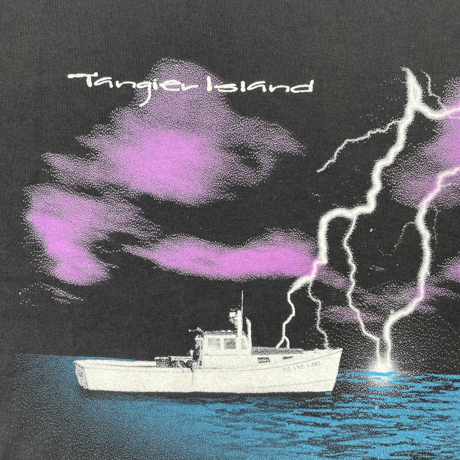 Vtg Gildan Black XL Tangier Island Virginia Lightning Boat Graphic East Coast gallery
