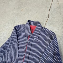 Vintage Bugatchi Uomo Navy Blue and White Button Up Shirt