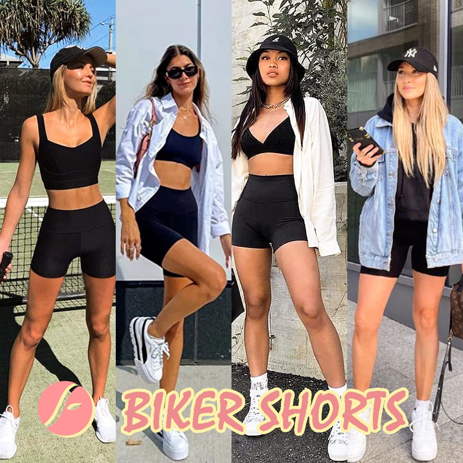 4 Pack Biker Shorts for Women – 5" High Waist Tummy Control Workout Yoga Runn... gallery