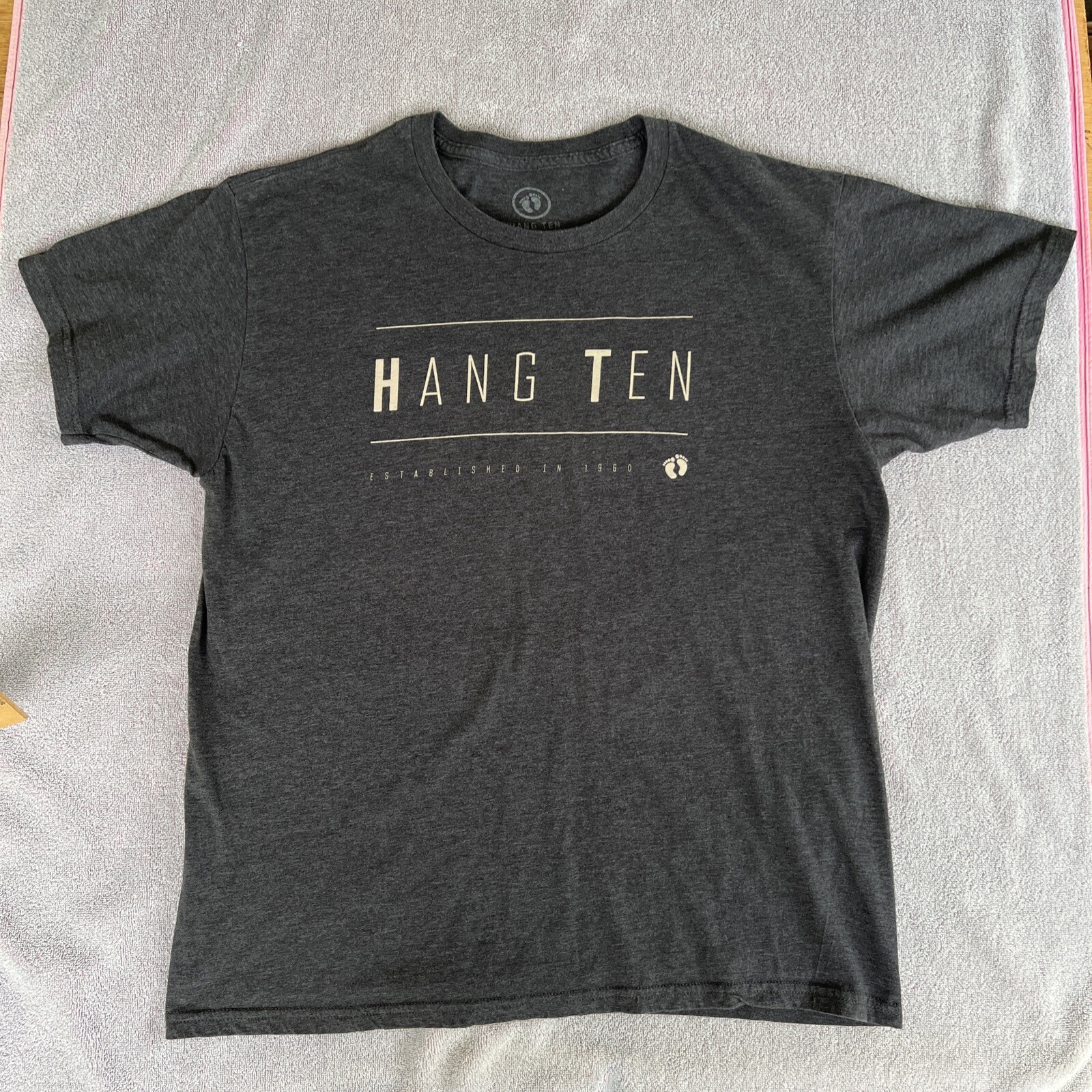 Hang Ten T Shirt Men’s Size Large Charcoal Gray Est 1960 California Surf 0174