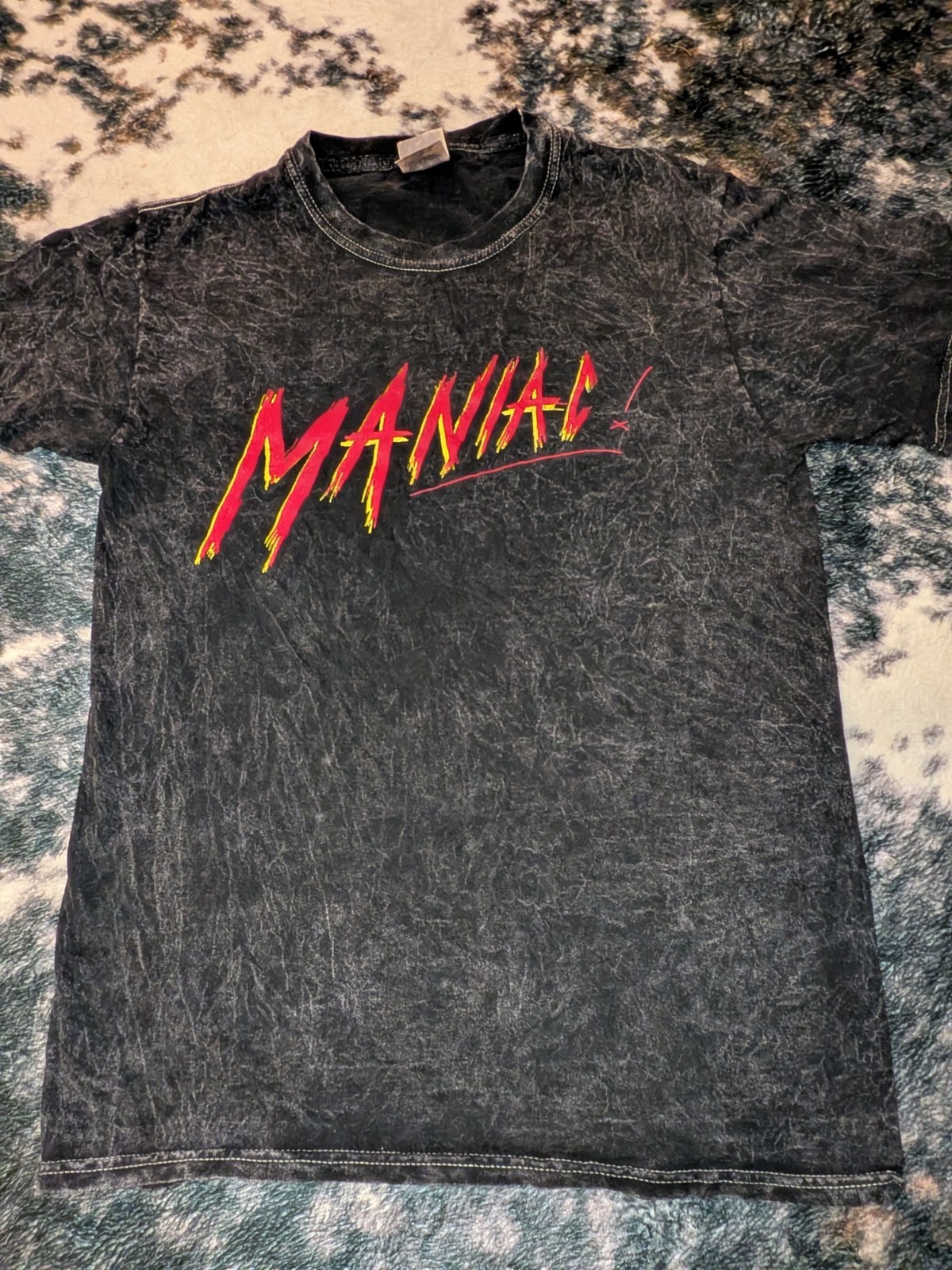 Colortone Men’s Black "MANIAC" Graphic Print Short Sleeve Crew Neck T-Shirt S gallery