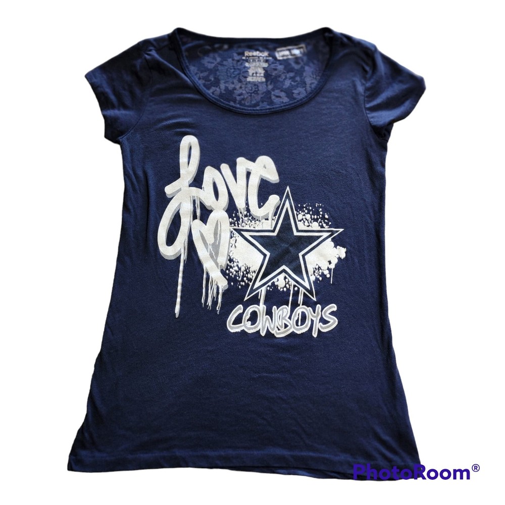 Reebok Be a Woman, Be a Fan Med Diva Soft Dallas Cowboys Semi Sheer T Shirt READ