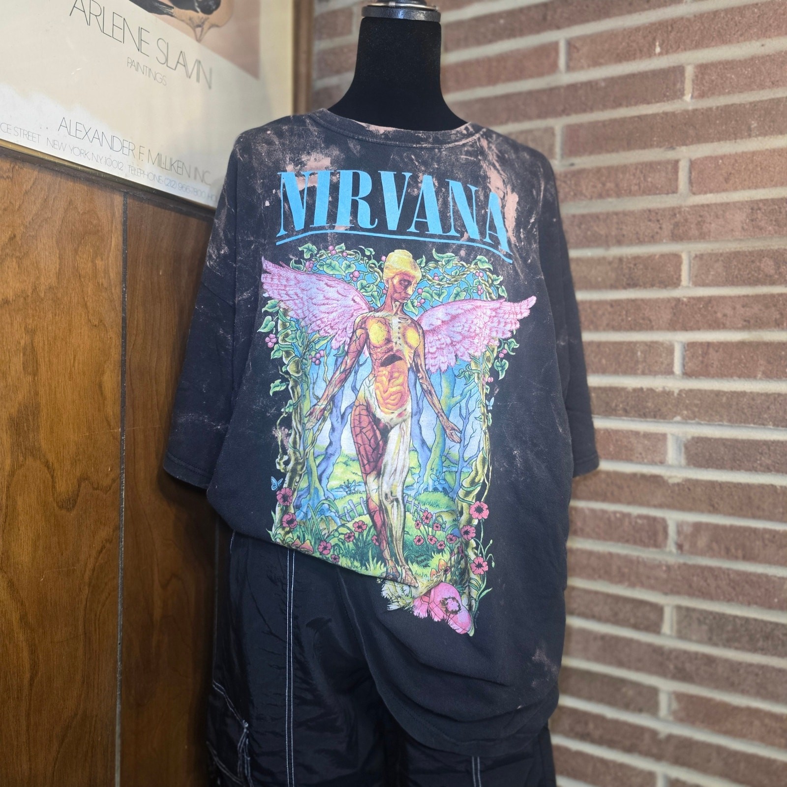 Nirvana In Utero Bleach Dye Graphic T Shirt Mens XL Spencers Custom Distressed