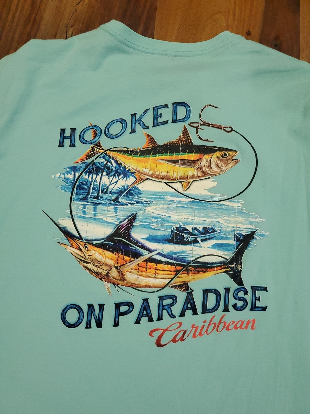 Caribbean 🌴 Graphic T Shirt Men's L "Hooked On Paradise " Marlin Tuna gallery
