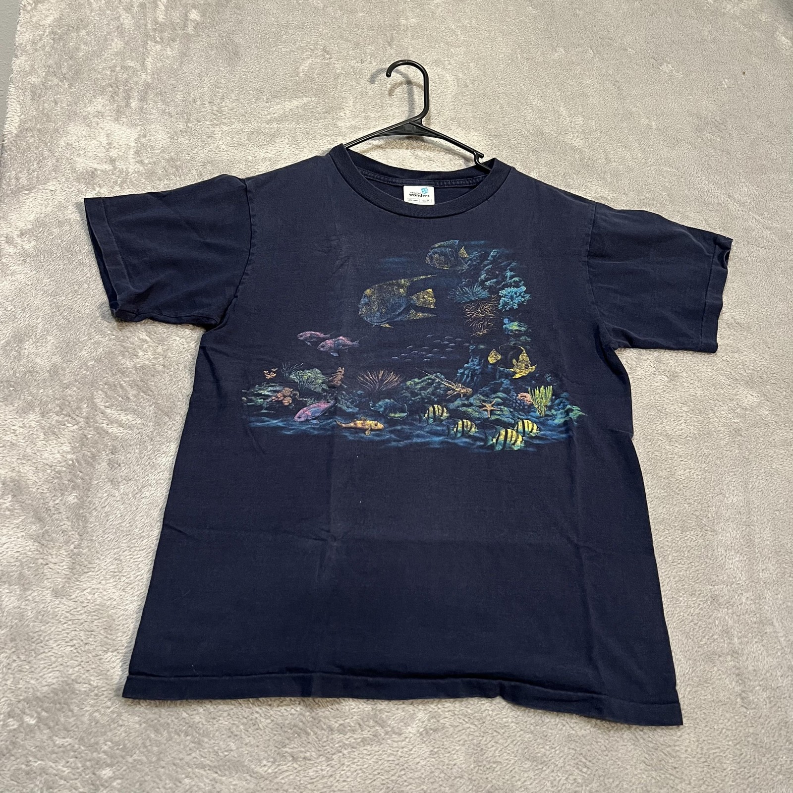 Ocean Sea Life Fish Shirt Mens Medium Navy Coral Reef Natural Wonders Made USA gallery
