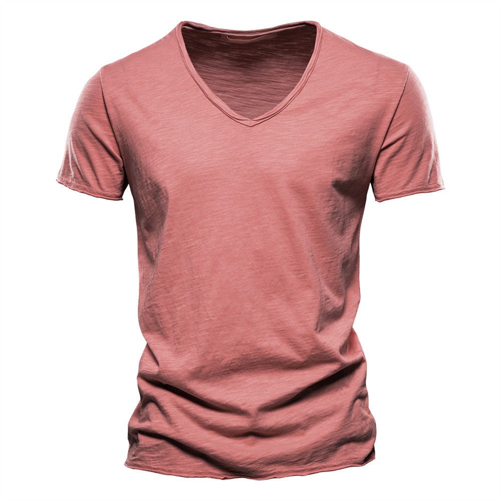 Summer Men's New Solid Color V-Neck Short Sleeve T-shirt Tops Casual Blouse gallery