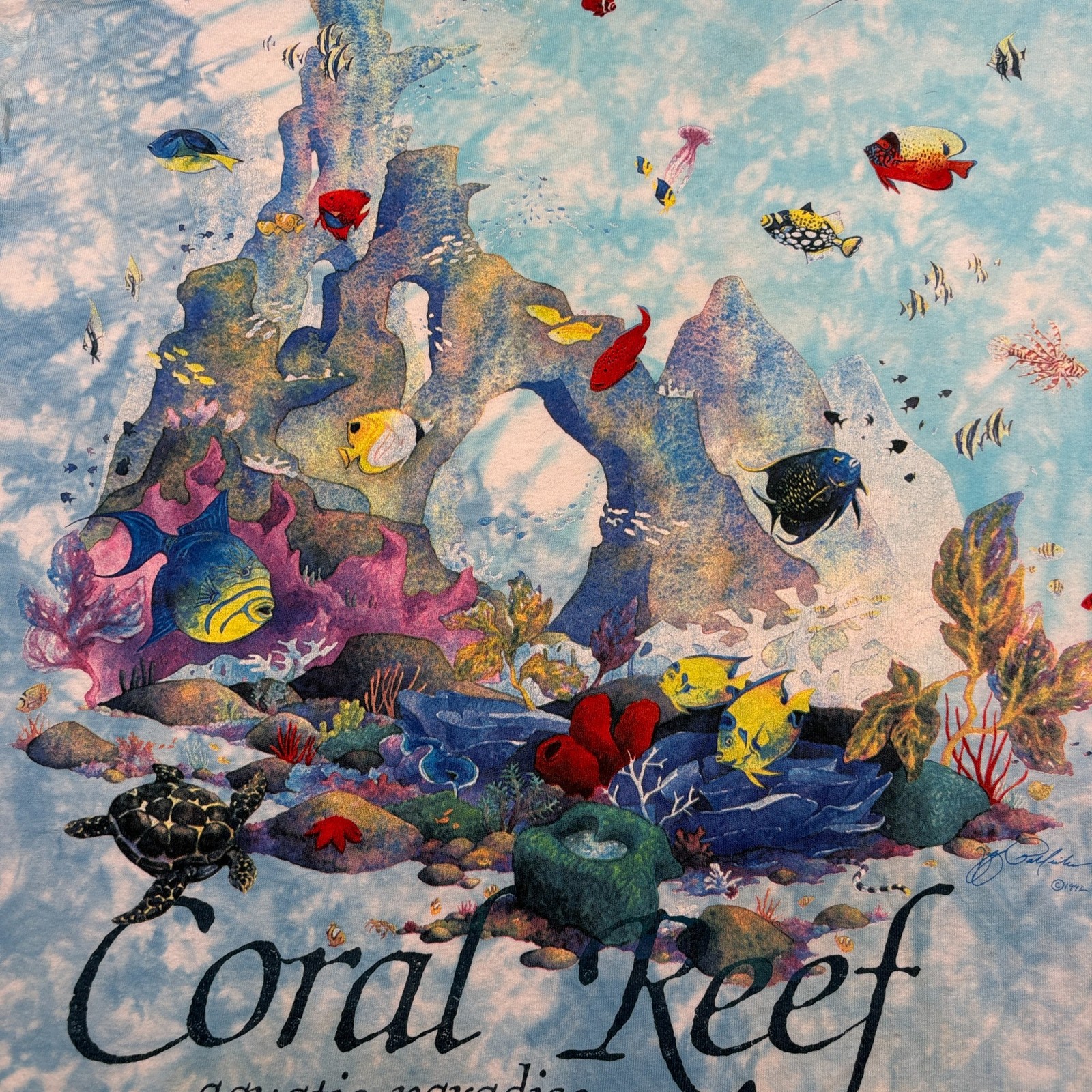 Vintage 1992 Coral Reef Aquatic Paradise Liquid Blue T-Shirt Men XL Tie Dye Fish gallery