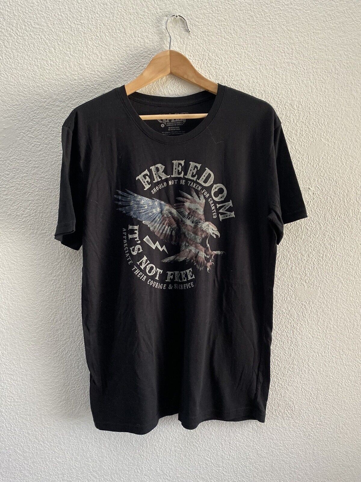 John Galt Freedom It's Not Free USA Flag Eagle Black T-Shirt Men's Large gallery