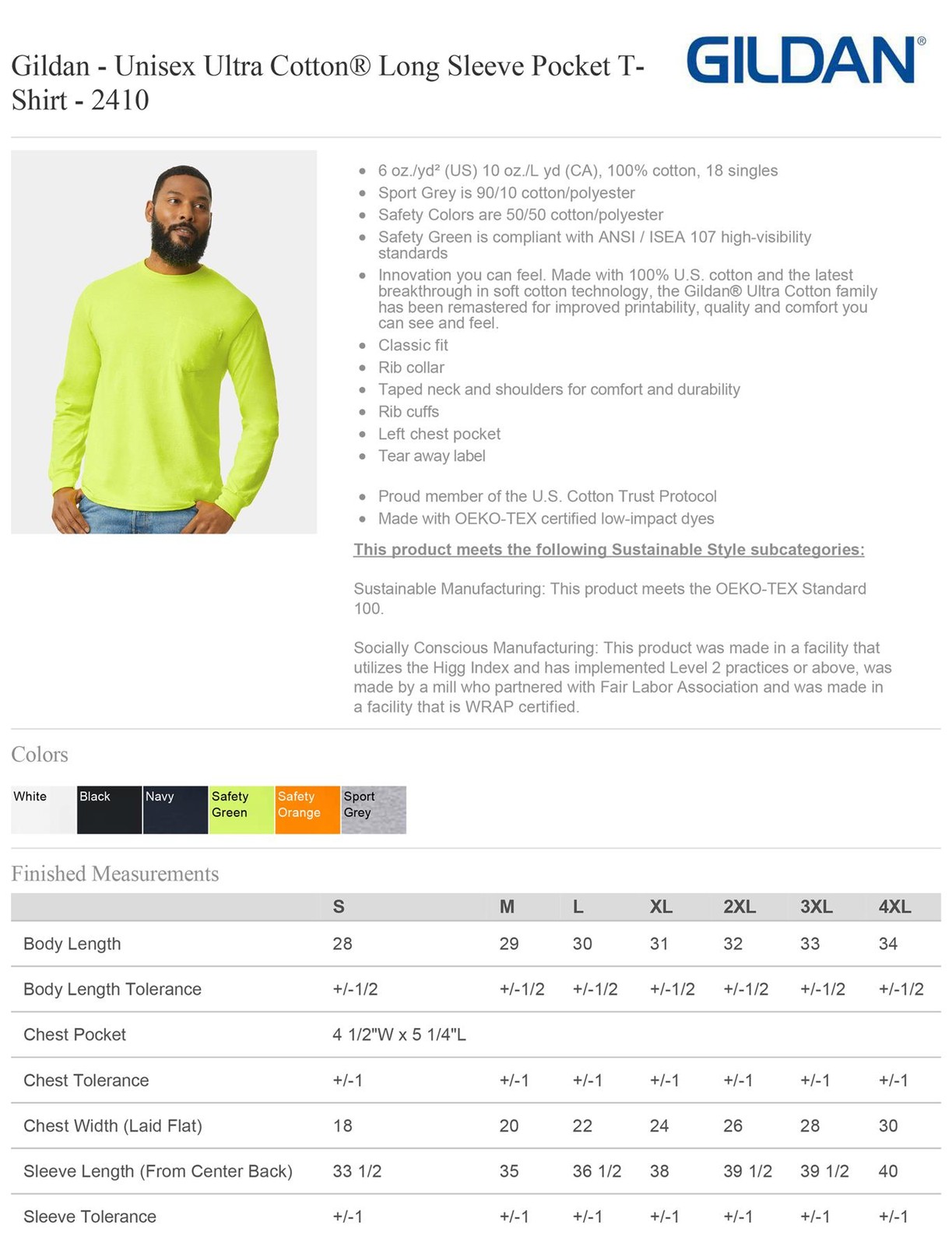 Gildan Mens Long Sleeve Ultra Cotton Crew Neck Stylish T-Shirt With Pocket 2410 gallery