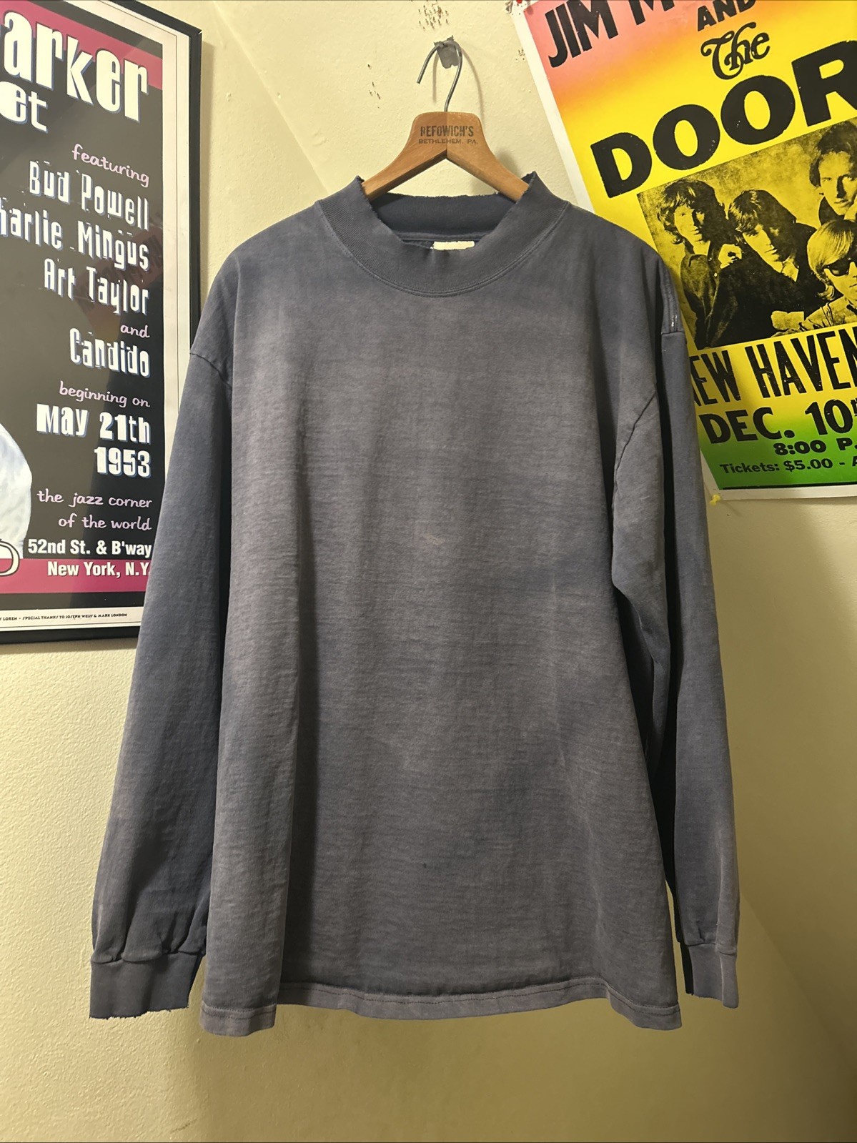 LEE vintage 90s SUN FADED Distressed Navy Long Sleeve GRUNGE Mock Neck Shirt XL gallery