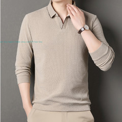 New Basic Turn-Down Collar T-Shirts Men’s Casual Long Sleeve Vintage Buttom Tops