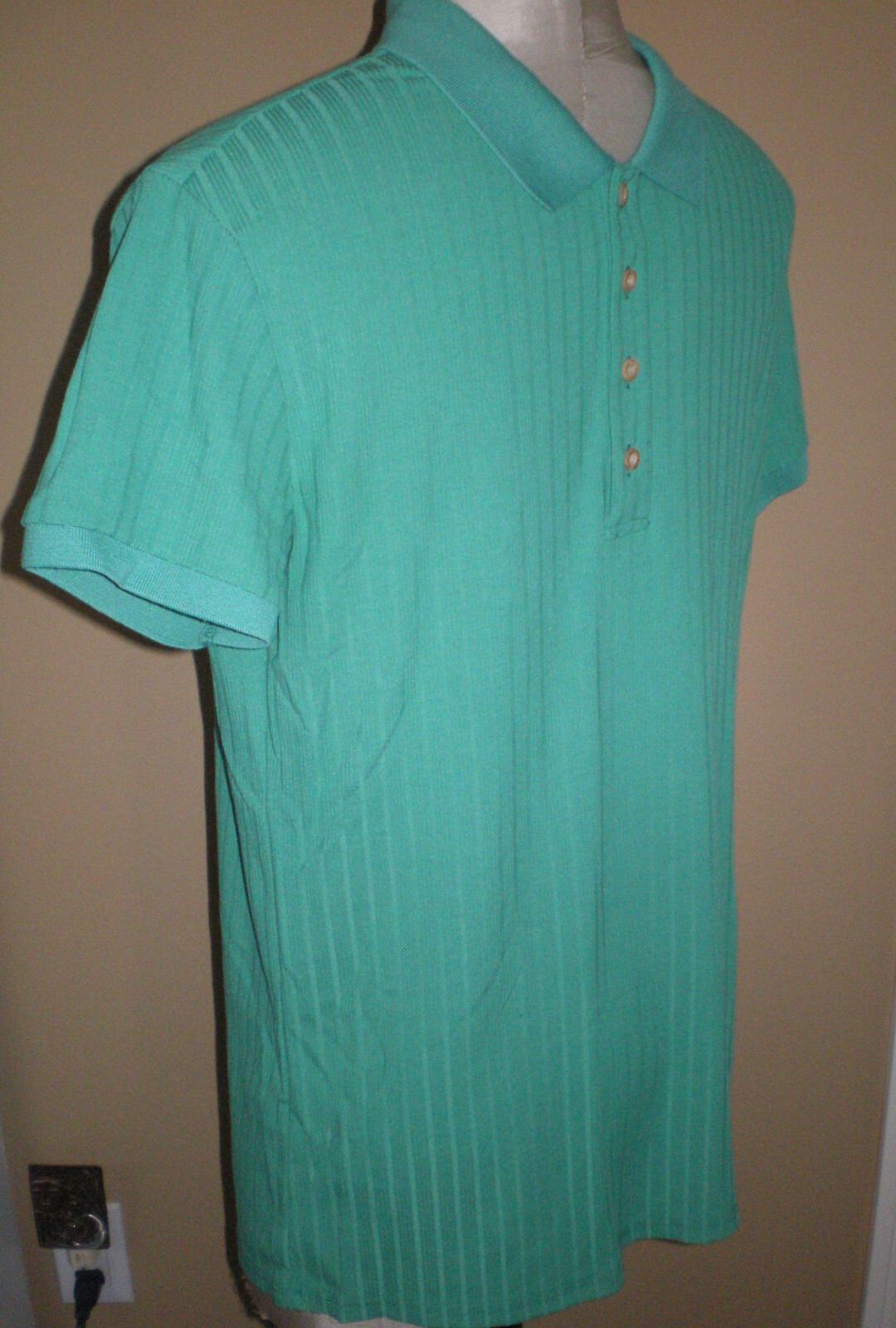 NITAGUT Mens Seafoam Green Casual Short Sleeve Collared Ribbed Knit POLO Shirt S gallery