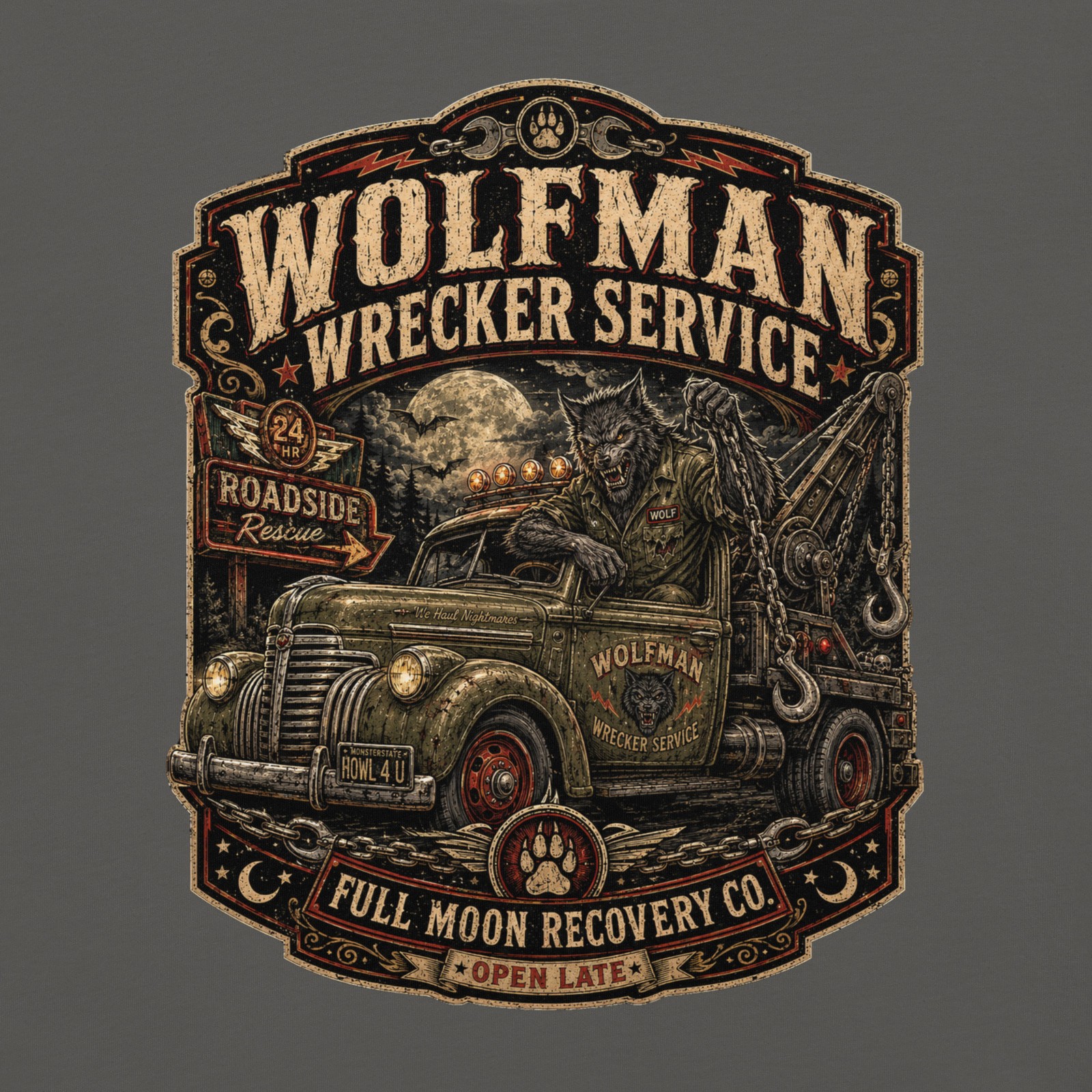 Wolfman Tow Truck Comfort T-Shirt Werewolf Wrecker Tee S-4XL gallery