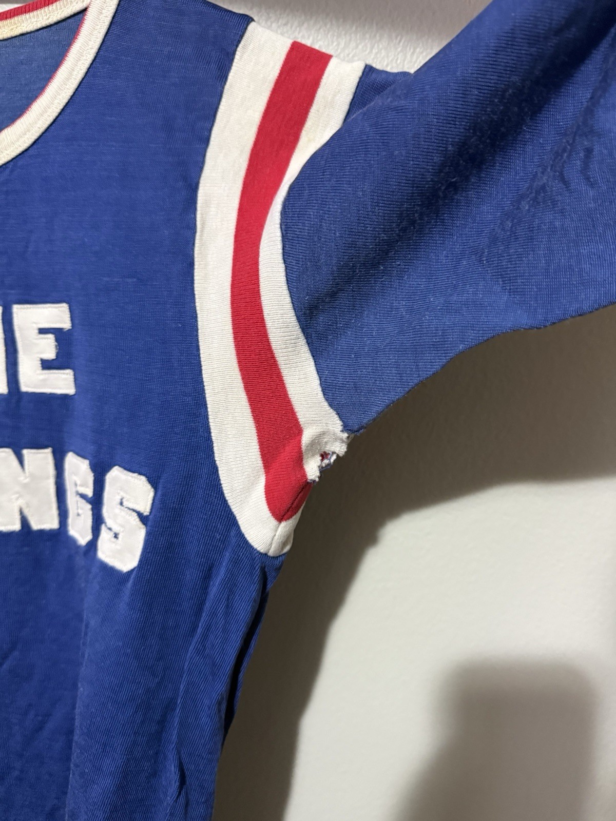 1960s Home Savings Blue Distressed Durene Ringer Jersey T-Shirt Flaws S gallery