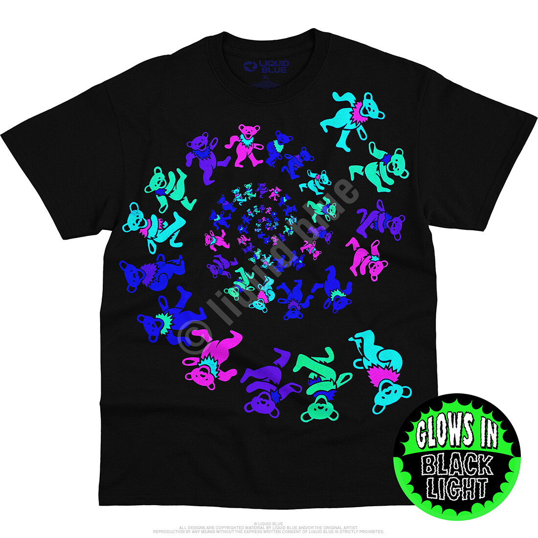 GRATEFUL DEAD-SPIRAL BEARS BLACKLIGHT-GLOW N BLKLT-SHIRT S-M-L-XL-2X,3X Garcia gallery