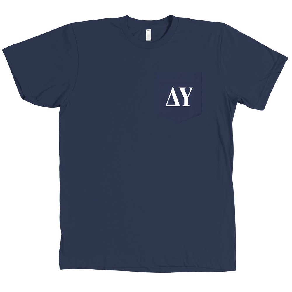 Delta Upsilon Bella + Canvas POCKET Navy T Shirt Fraternity Tee Letters NEW