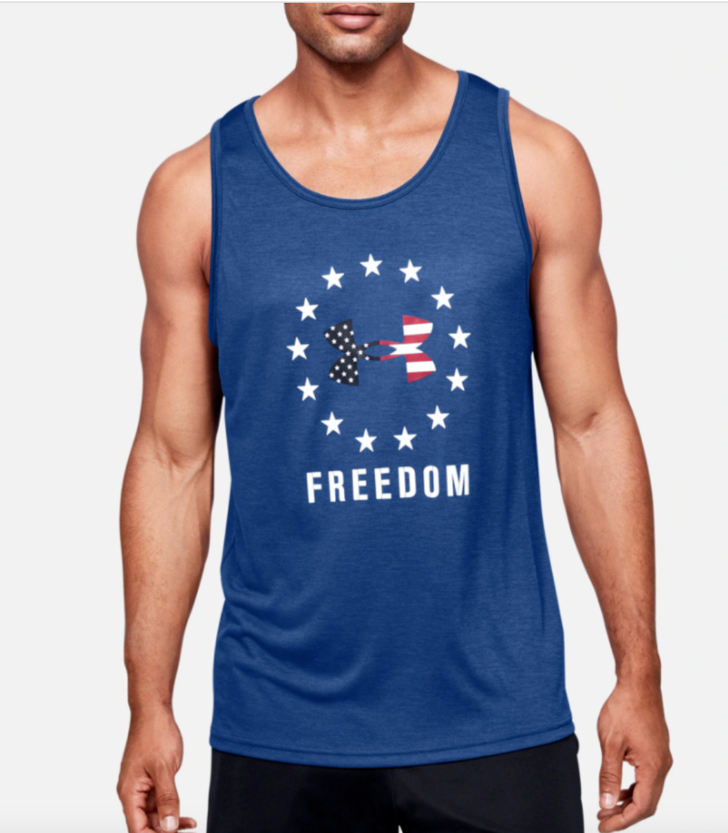 Under Armour Tank Top Mens Authentic Blue UA Tech USA Freedom Graphic Training gallery