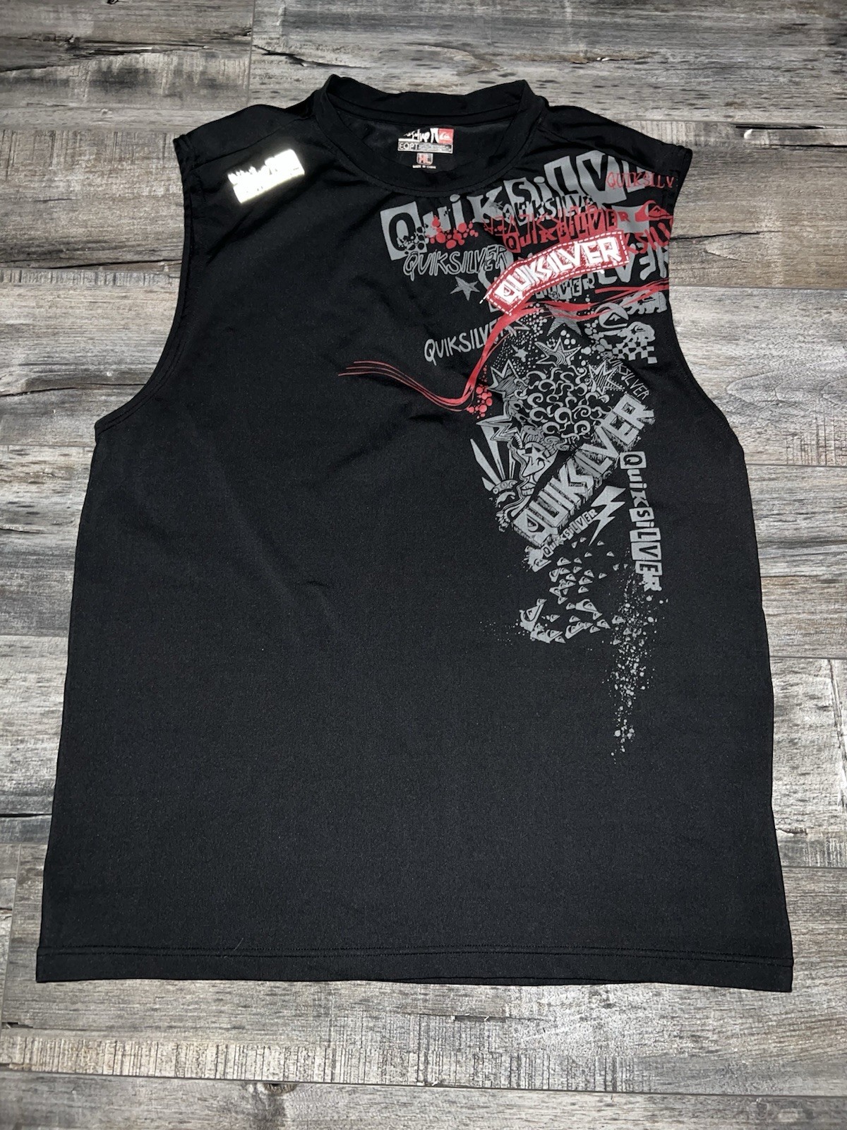 Quiksilver Graphic Logo Print T-Shirt Black Men's XL Sleeveless Crew Neck gallery