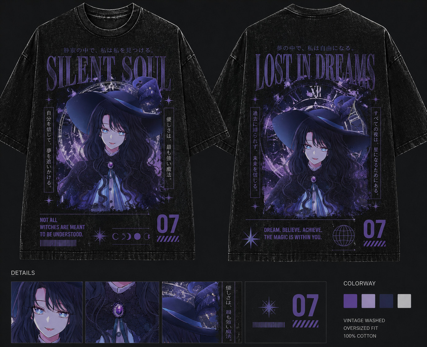 Silent Soul Vintage Washed Graphic Tee Gothic Anime Streetwear gallery