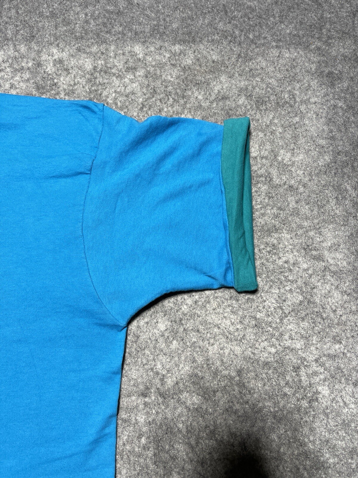 Vtg DISTRESSED Blue Single Stitch 1990's Shirt sleeve cuff collar Blank L Skate gallery