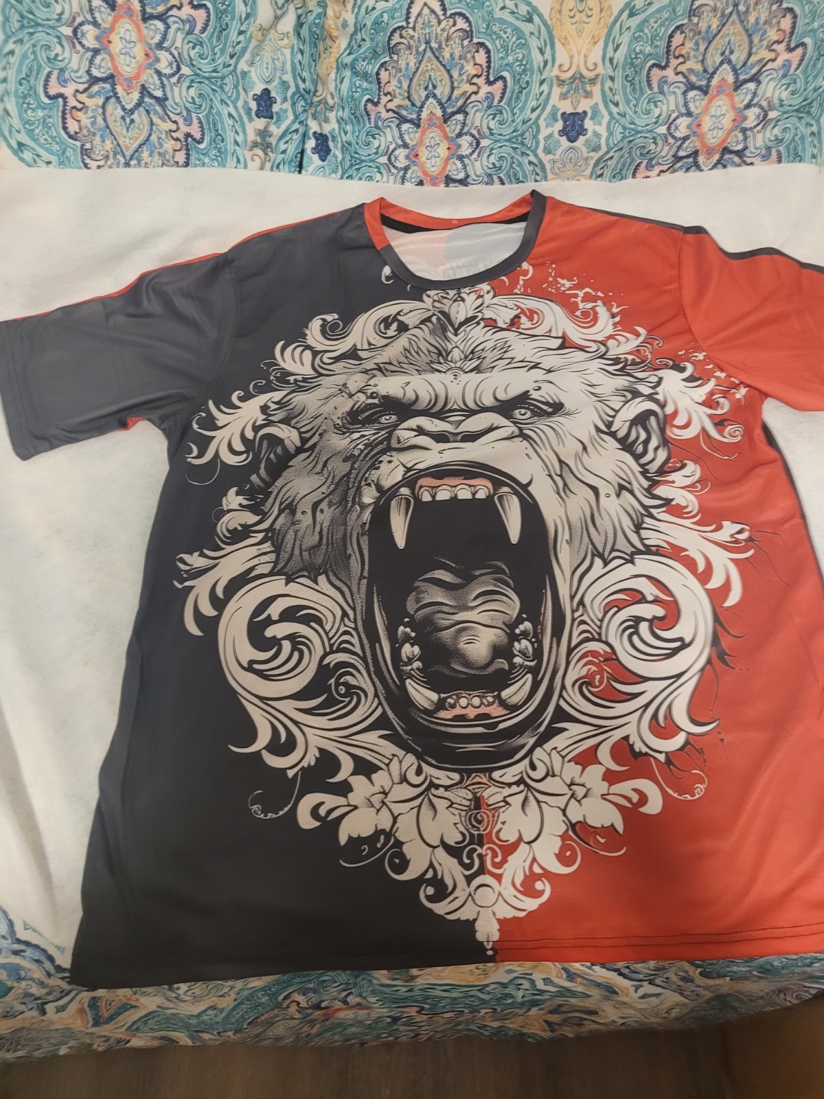 ONE MEN'S 3D PRINTED ROARING LOIN GRAPHIC T-SHIRT X-LARGE FELLS LIKE SILK NEW gallery