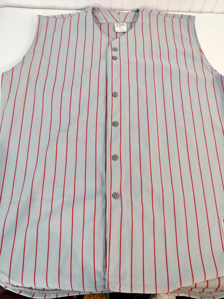 Rawlings Baseball Jersey Gray With Red Stripes Mens Size 2XL Sleeveless Striped