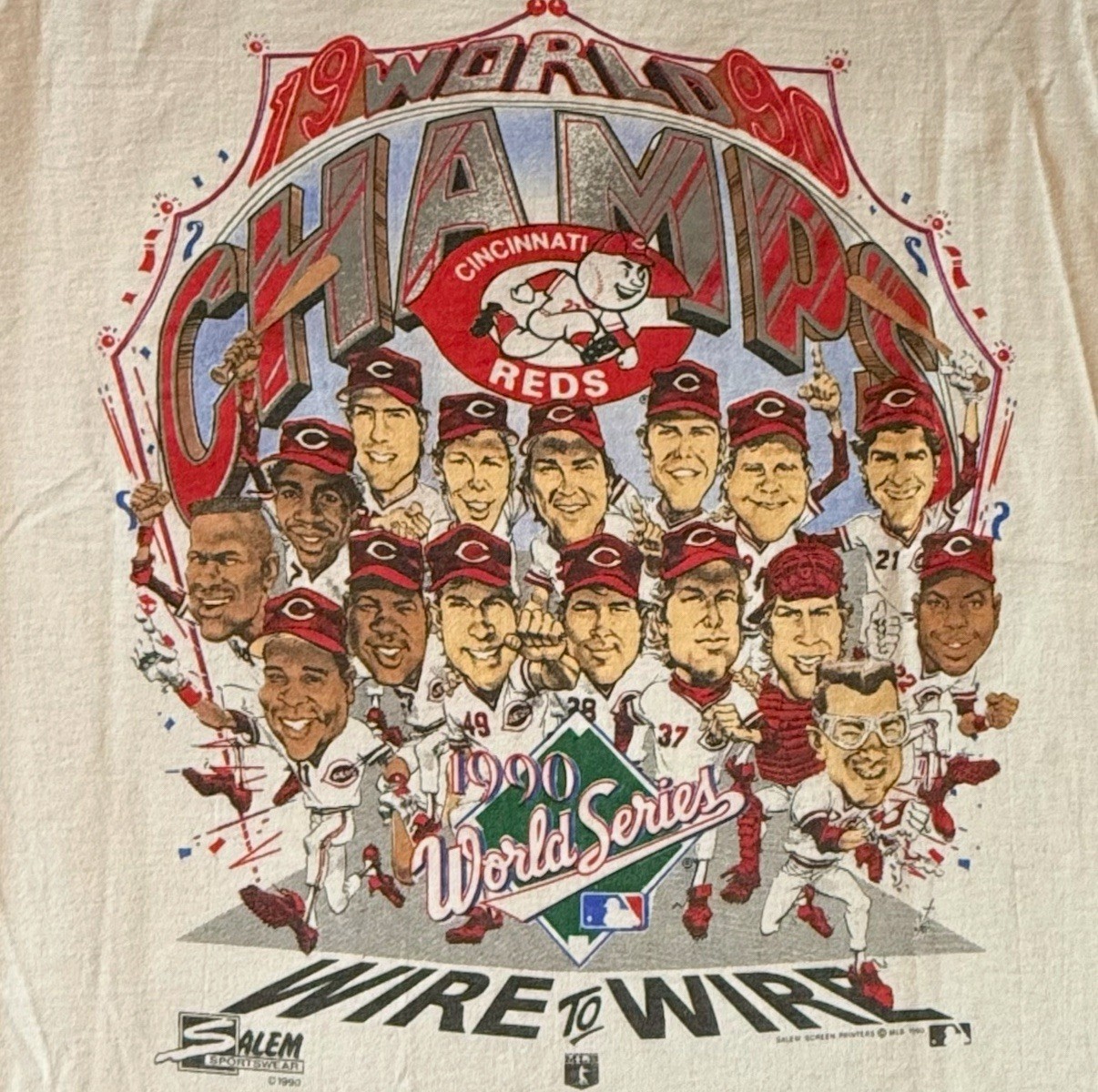 CINCINNATI REDS 1990 World Series Champs Licensed T-Shirt. LARGE Dead Stock VTG gallery
