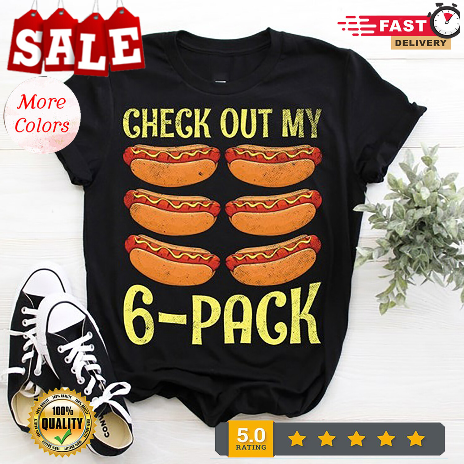 NEW Check Out My Six 6 Pack Hot Dog T-Shirt, Funny Hotdog Gifts Tees, Street Fo