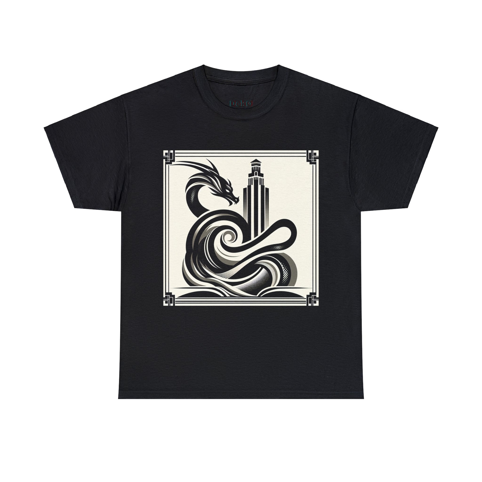Unisex Adult T Shirt Designer Elegant Art Deco Black Dragon Tower Classy Bold