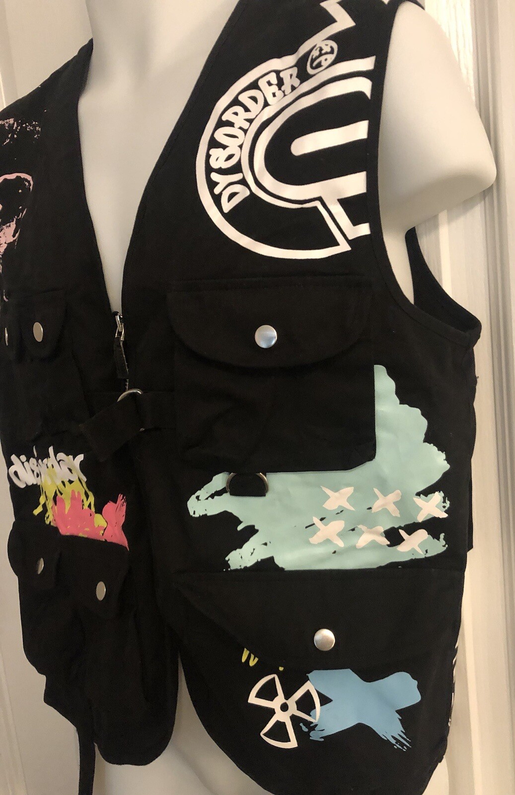 Dysorder LTD Limited Black Utility Vest Disrupt Systematic Functioning Med NWOT gallery