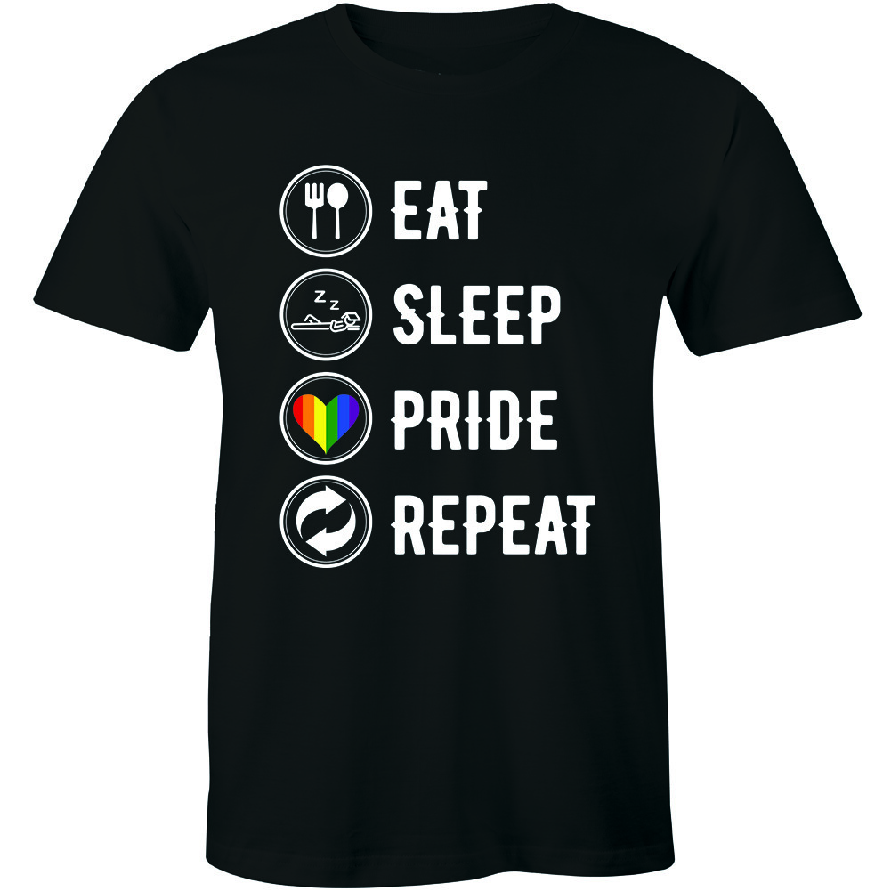 Eat Sleep Pride Repeat LGBT Gay Pride Parade Tshirt Funny Slogan Routine Men Tee gallery