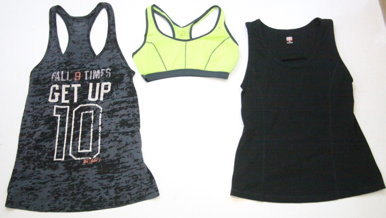 Small / Medium Sleeveless Crew Neck Tank Top Tee T-Shirts Gray Yellow Black B5