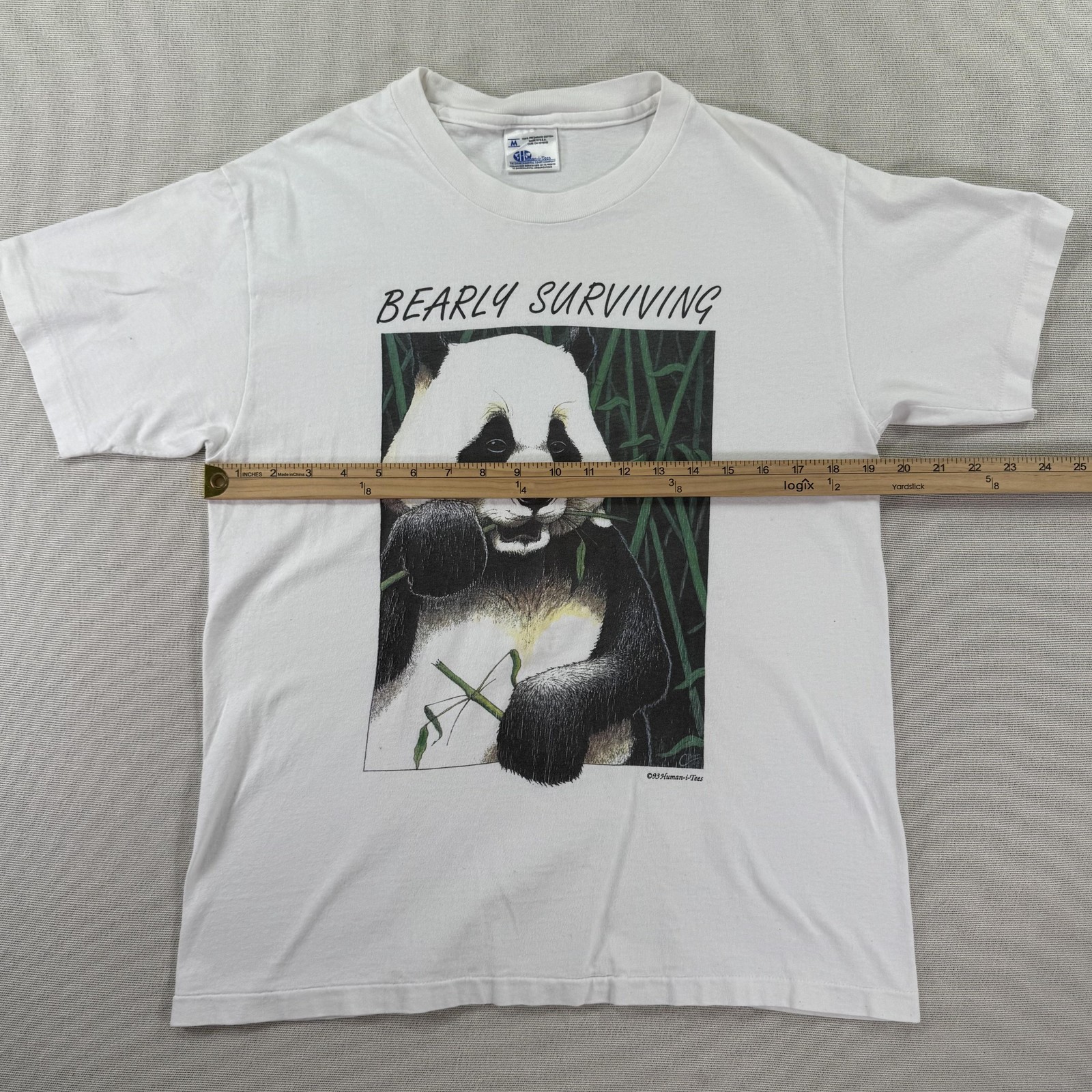 Vintage 1993 Human-i-Tees Shirt Mens M White Bearly Surviving Panda Tee Nature gallery