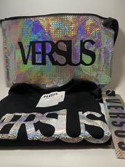 Versus Versace Shirt Size Medium Silver Smooth Graphic T-Shirt With Bag/Tag
