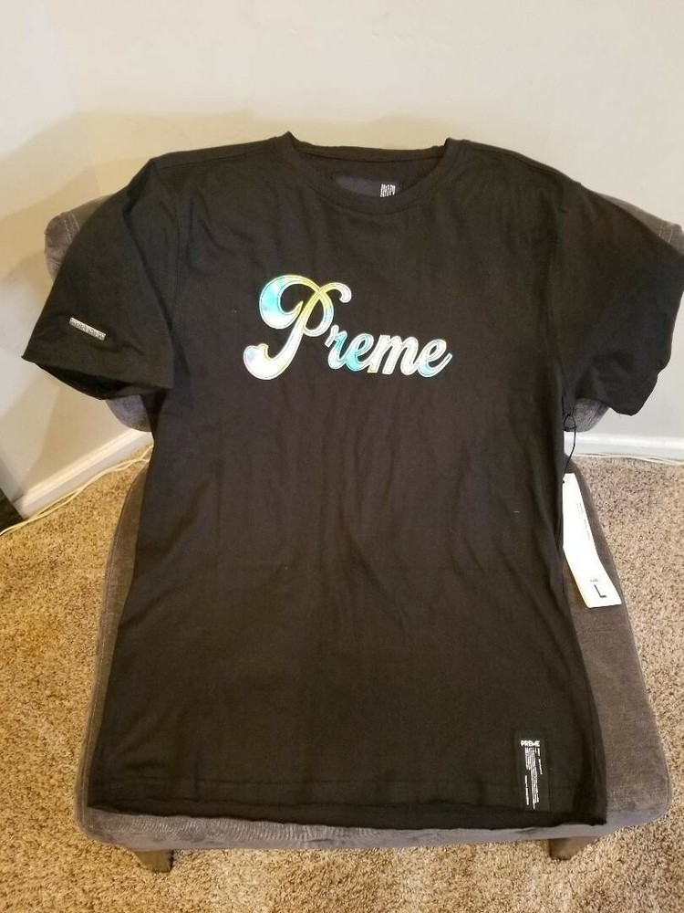 Preme tie dye embroidered applique logo black tee Sz: Lrg NWT