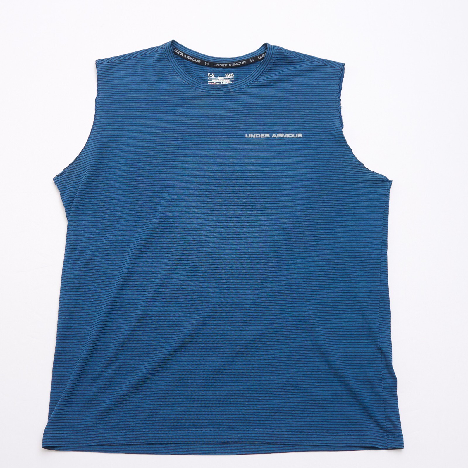 Under Armour Heatgear Blue Striped Sleeveless Tee Men's L Semi-Fitted - Read! gallery