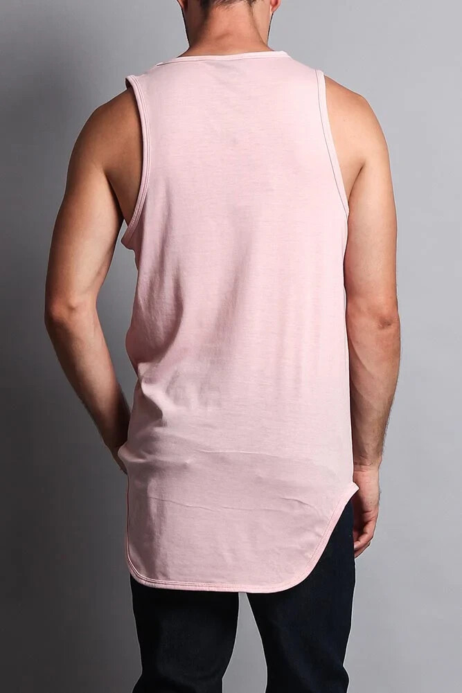 EPTM.Solid Color Long Length Curved Hem Tank Top - Pink -Size Small Set of Two gallery