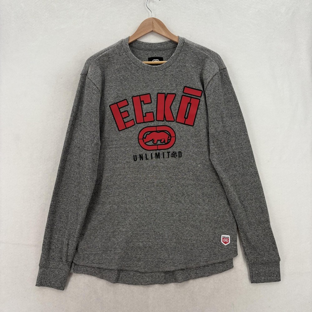 Ecko Unltd Legacy Thermal Long Sleeve Shirt Mens M Gray Marled Waffle Rhino NWT