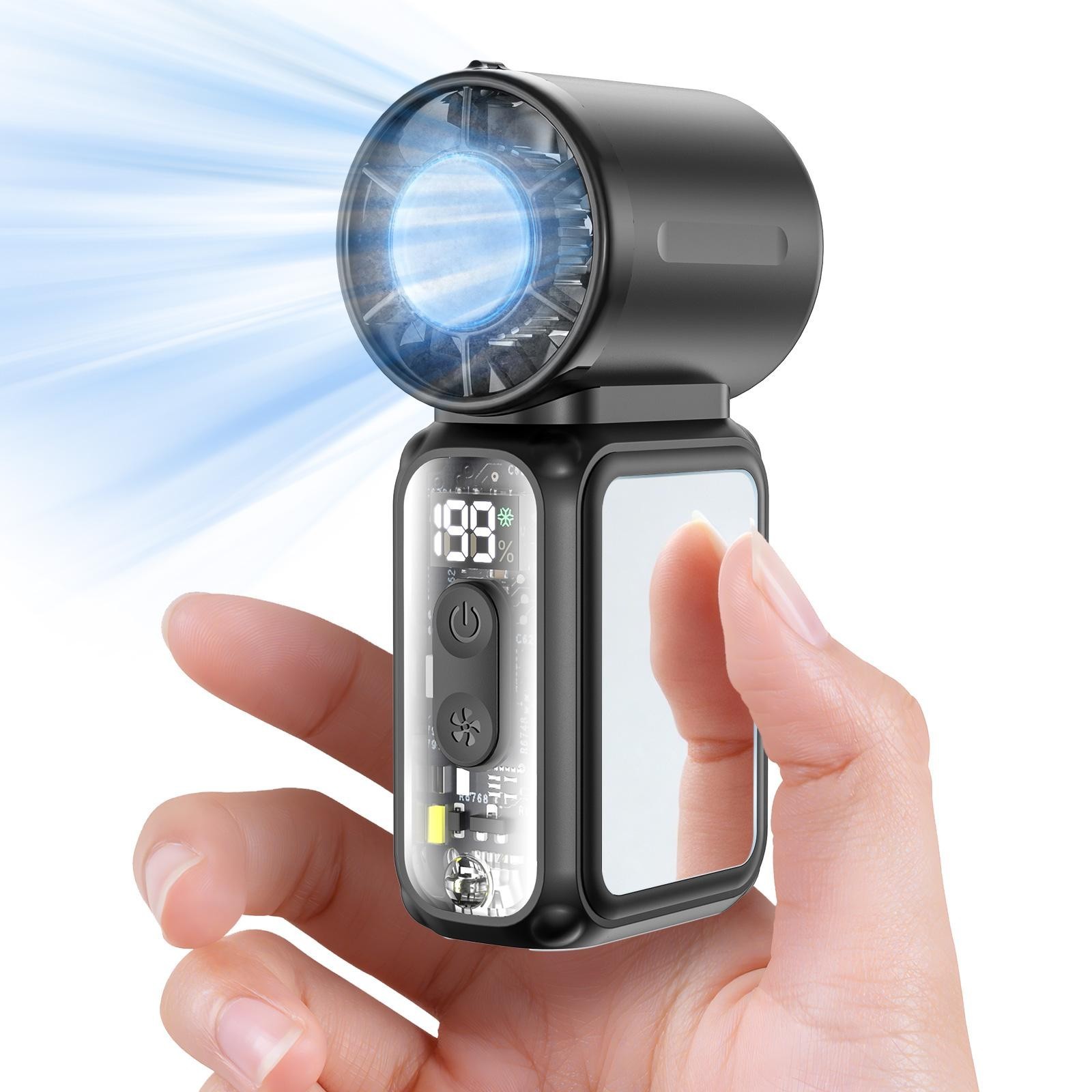 W&O 5-Speed Personal Handheld Fan USB Rechargeable Mini Desk Fan with Lanyard