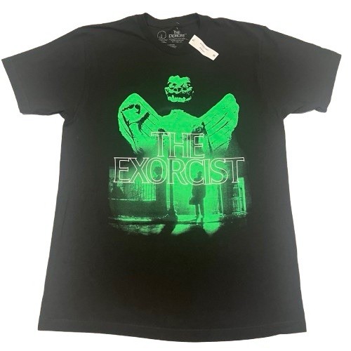 New The Exorcist Large 70s Horror Movie T Shirt Black Neon Green Gore Graphic
