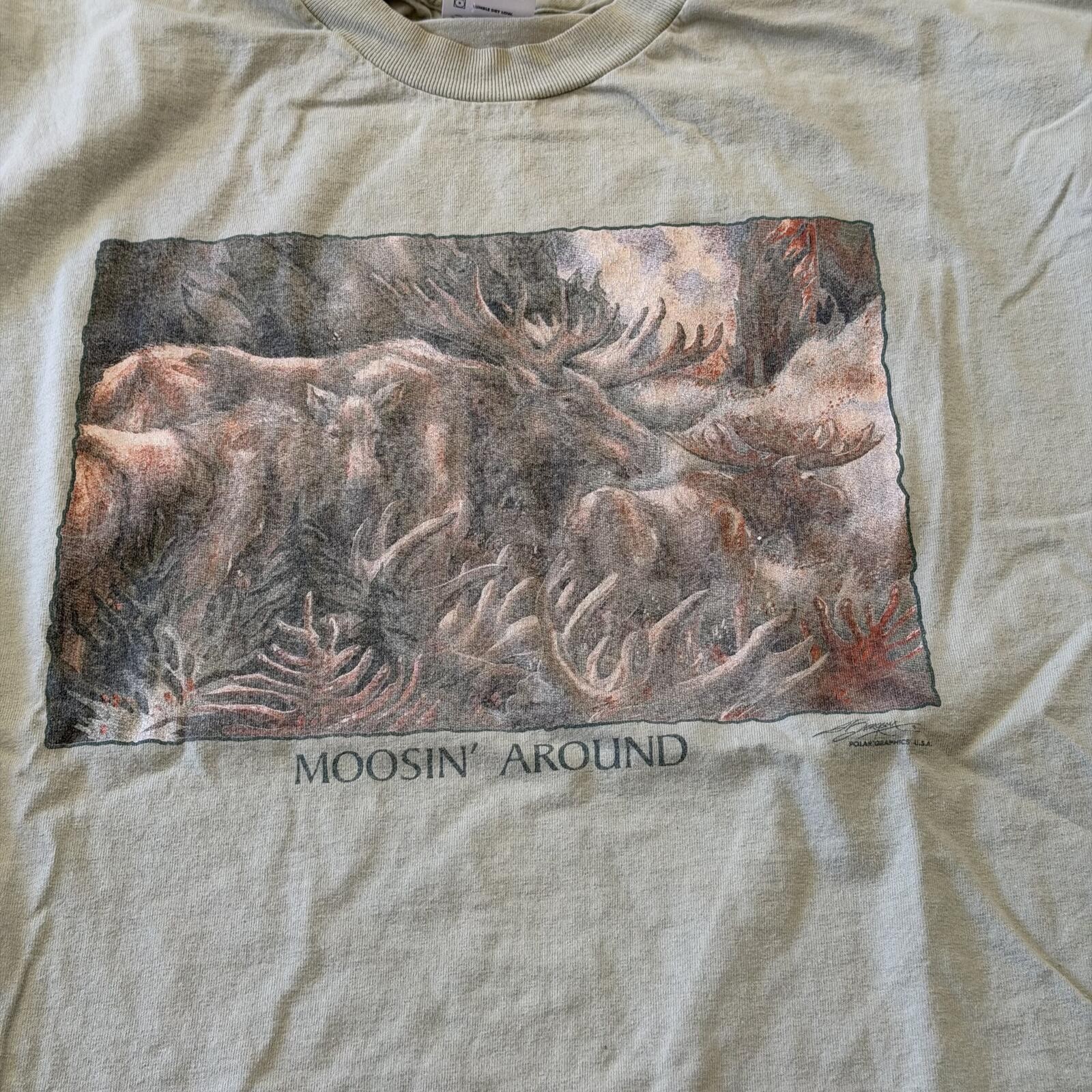 Vintage 90s Moosin' Around Nature Art Shirt XL Funny Earthy gallery
