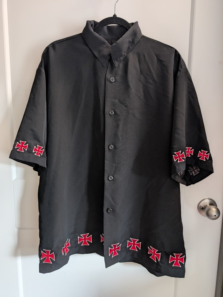 Chopper Style Y2K Button Up USA Biker Design Mens M Oversized Motorcycle Shirt