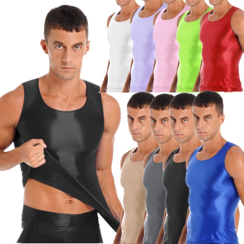 Men Smooth Glossy Sport Tank Top Gym Fitness Workout Crop Top Shirt Activewear gallery